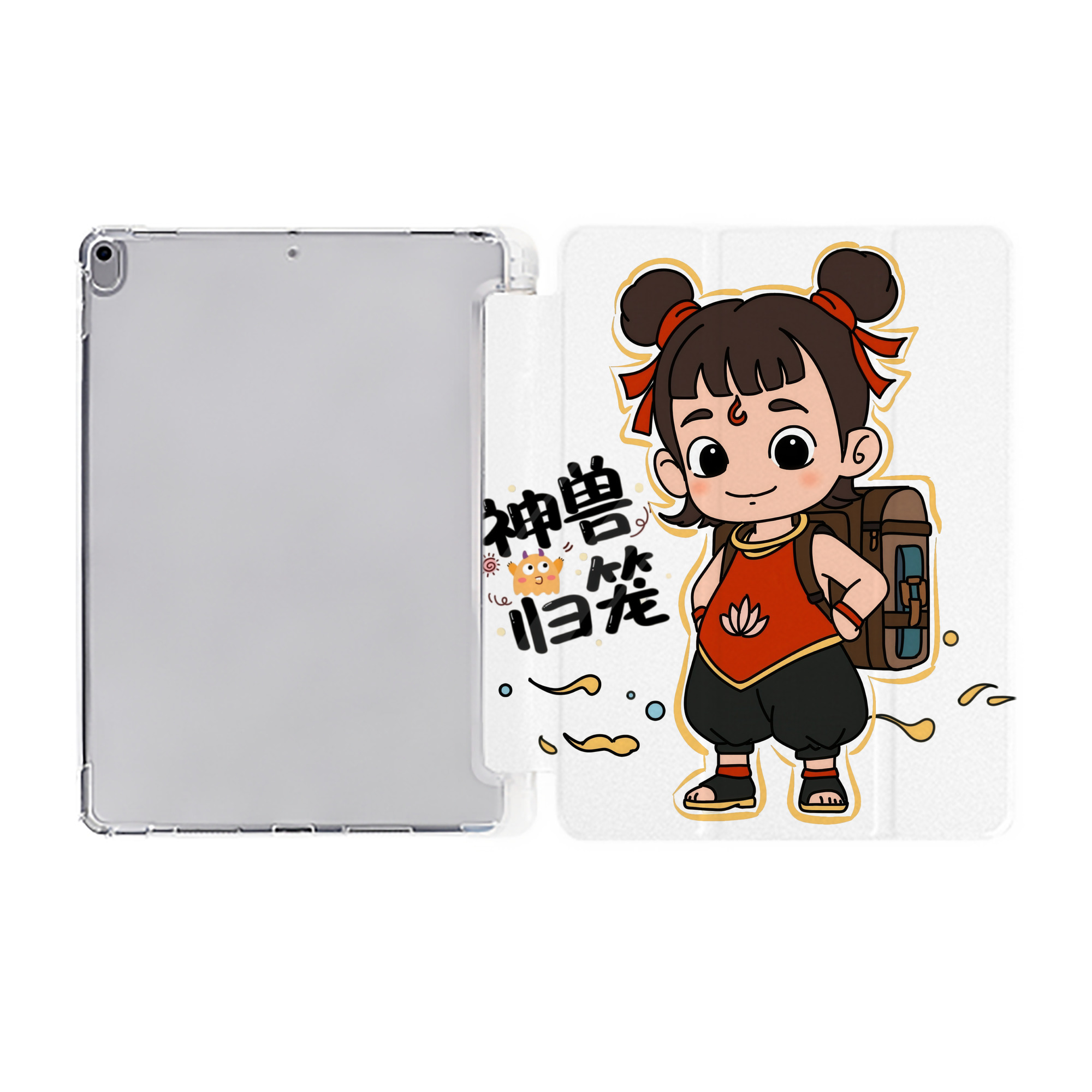 Ne Zha 2 ナタ 魔童の大暴れ IPad ケース ペン収納付き 三つ折りスタンド PUレザー×シリコン 対応機種9.5/10.5/10.9インチ